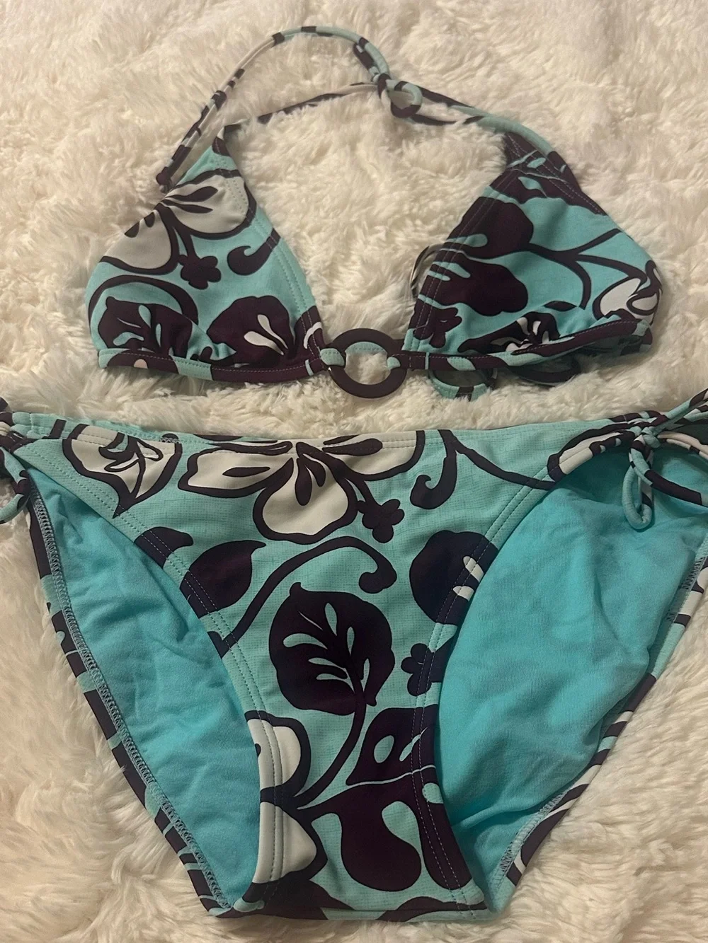 Malibu Dream Girl Tropical Bikini Set M Top L Bottom Aqua Blue Purple Boho - Picture 13 of 13